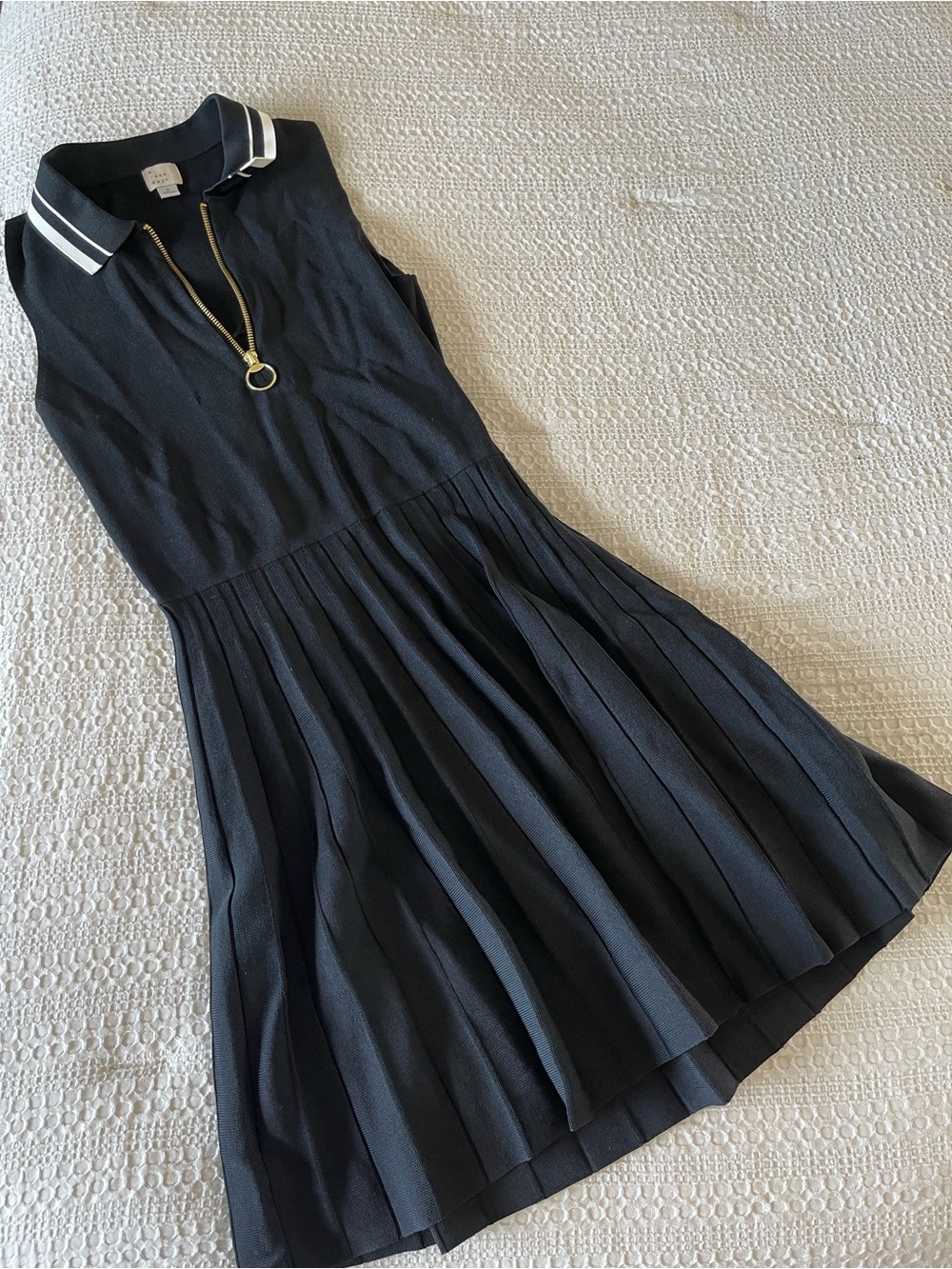 a new day Black Zip-Polo Pleated Midi Dress